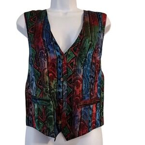VTG Wrapper USA Womens Geometric Paisley Print Button Front Vest M